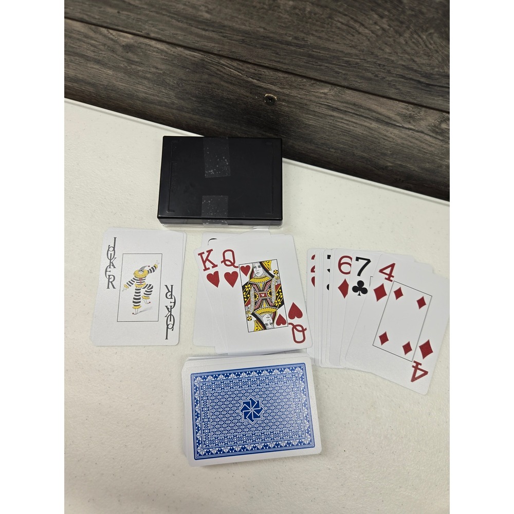 Standard Playing Cards Deck with Black Plastic Storage Case Blue‎ Geometric Back